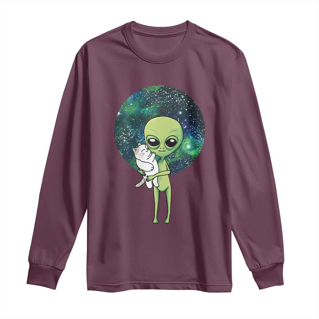 Cute Alien Hugs Cat Long Sleeve Shirt