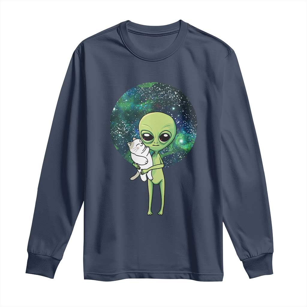 Cute Alien Hugs Cat Long Sleeve Shirt