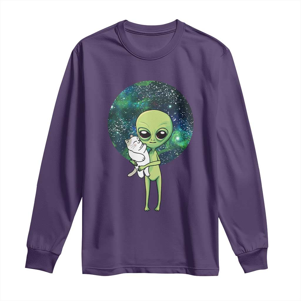 Cute Alien Hugs Cat Long Sleeve Shirt