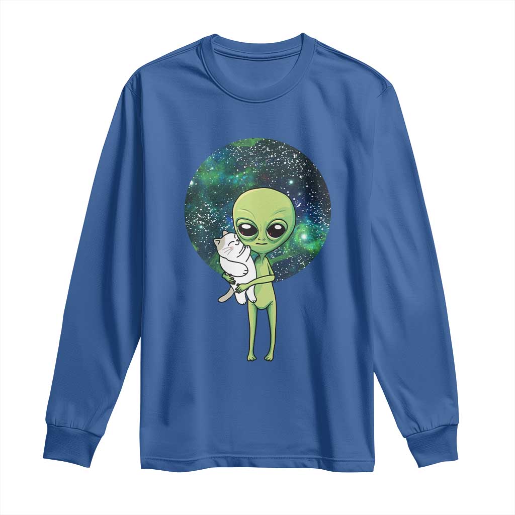 Cute Alien Hugs Cat Long Sleeve Shirt