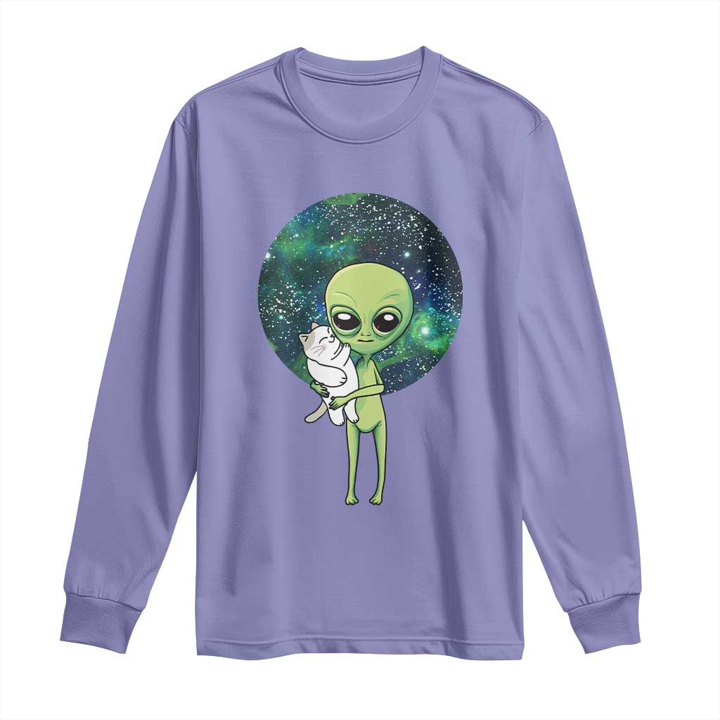 Cute Alien Hugs Cat Long Sleeve Shirt