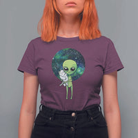 Cute Alien Hugs Cat T Shirt For Women
