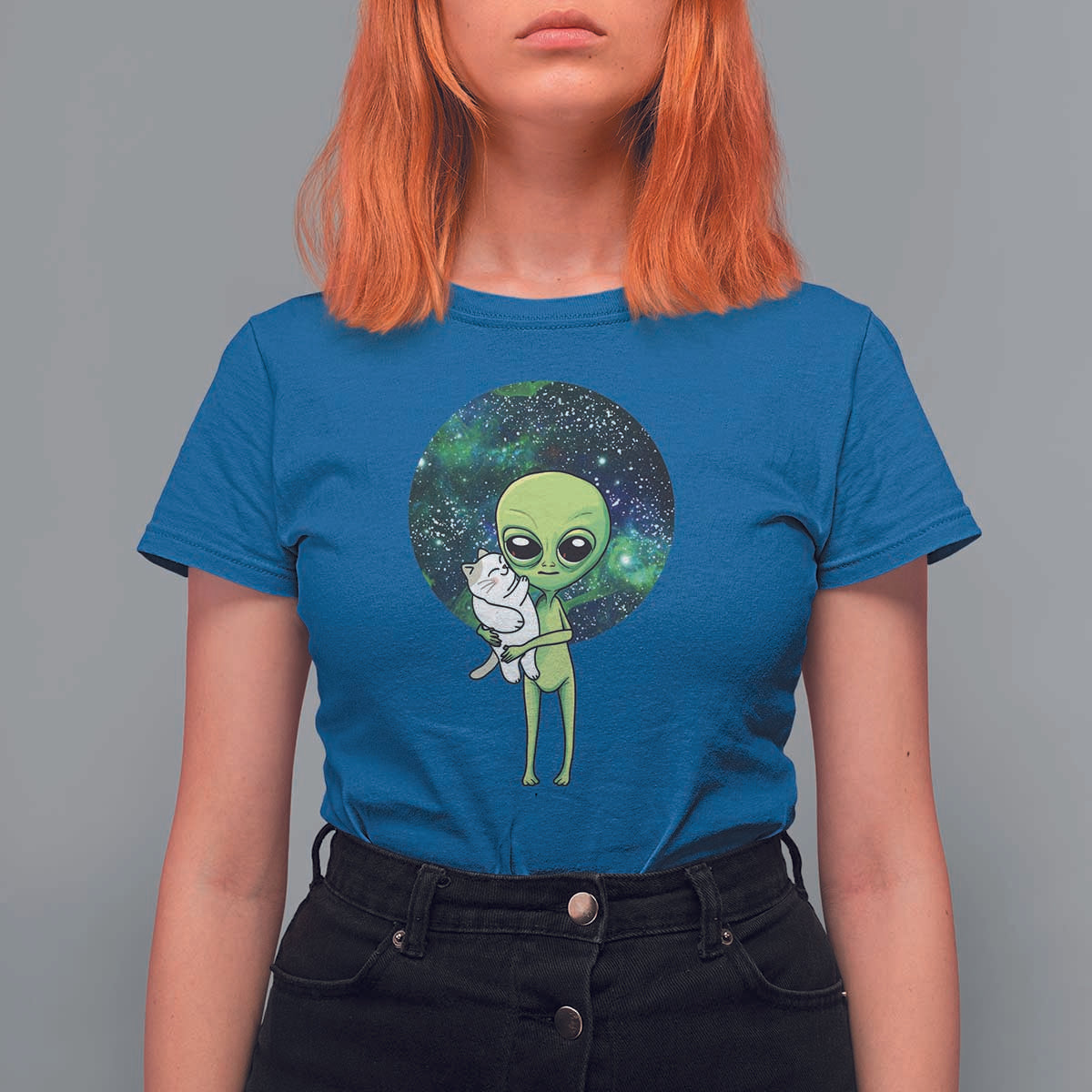 Cute Alien Hugs Cat T Shirt For Women