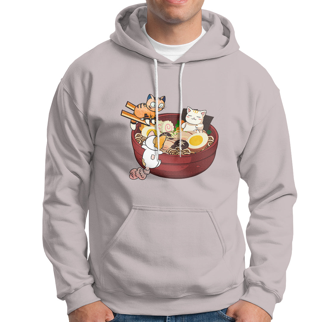 Cat With Ramen Hoodie Cute Cats Eat Ramen Japanese Noodle - Wonder Print Shop