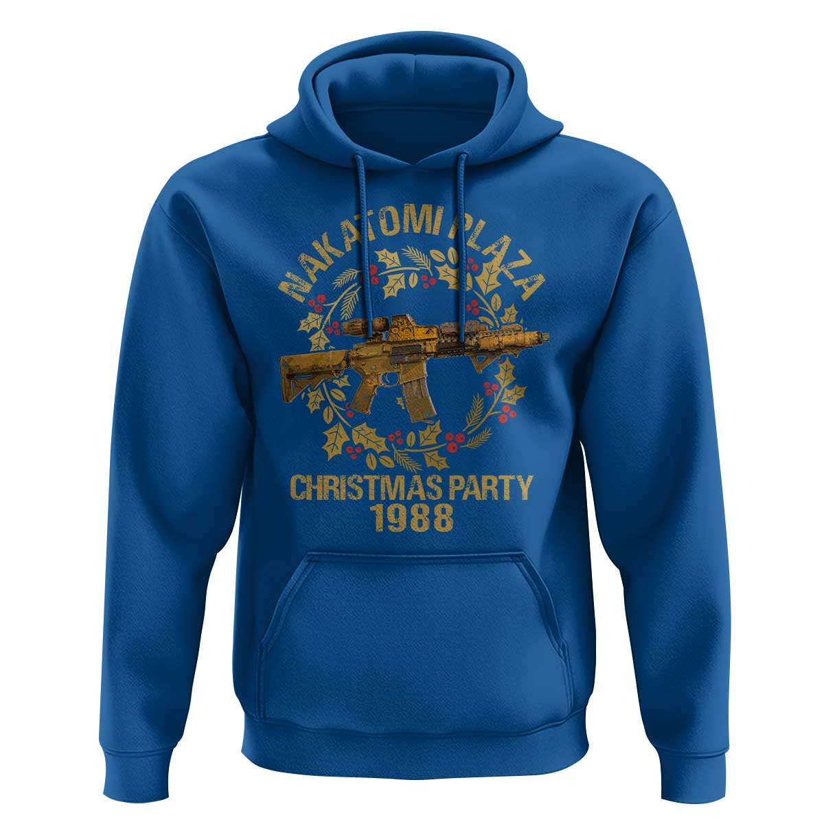 Nakatomi Plaza Christmas Party Hoodie American Patriotic Gold Holly Wreath Machine Gun