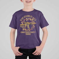 Nakatomi Plaza Christmas Party T Shirt For Kid American Patriotic Gold Holly Wreath Machine Gun - Wonder Print Shop
