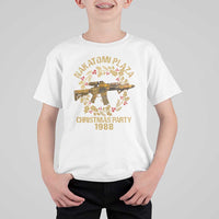 Nakatomi Plaza Christmas Party T Shirt For Kid American Patriotic Gold Holly Wreath Machine Gun - Wonder Print Shop