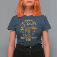 Nakatomi Plaza Christmas Party T Shirt For Women American Patriotic Gold Holly Wreath Machine Gun - Wonder Print Shop