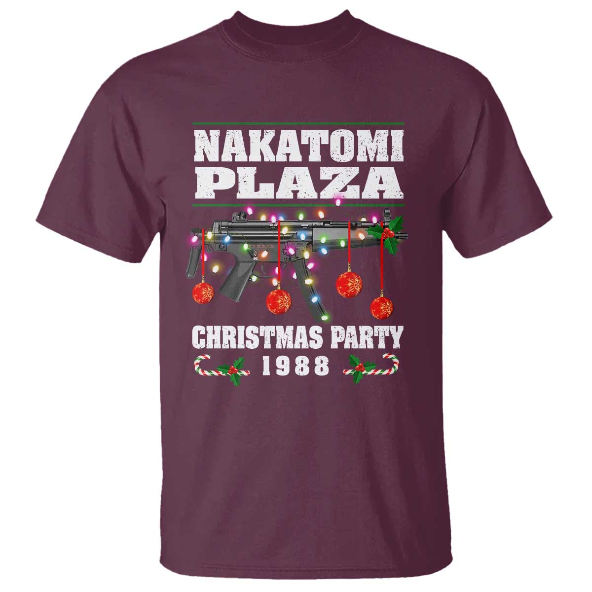 Christmas Nakatomi Plaza 1988 T Shirt Christmas Lights Machine Gun - Wonder Print Shop