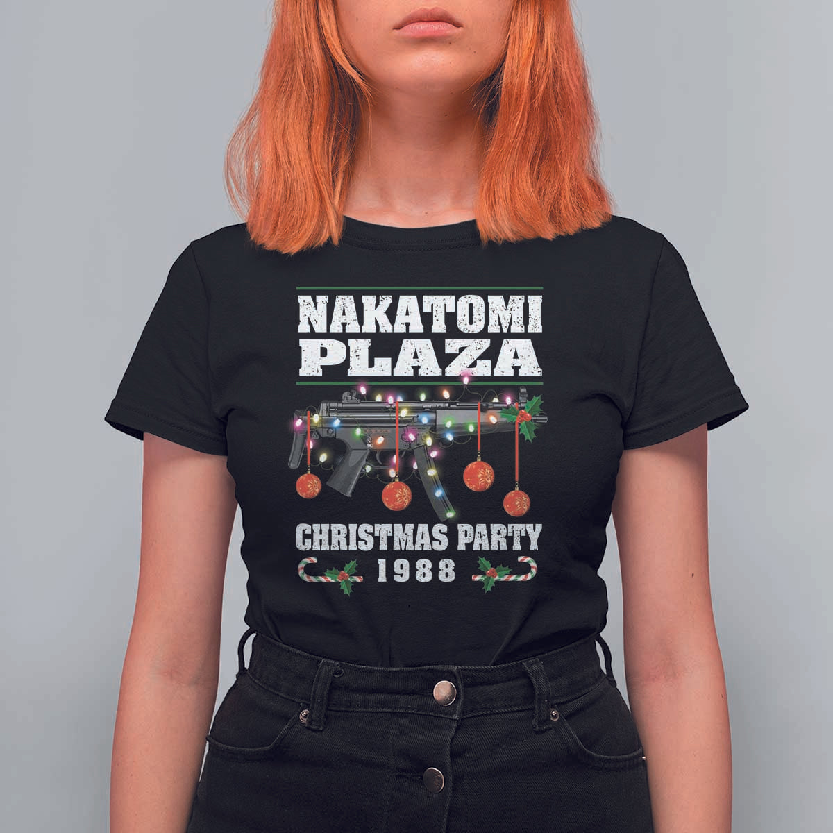 Christmas Nakatomi Plaza 1988 T Shirt For Women Christmas Lights Machine Gun - Wonder Print Shop