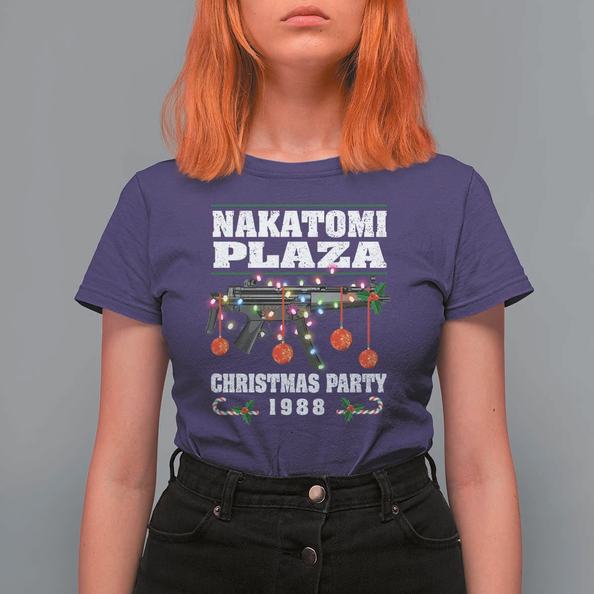 Christmas Nakatomi Plaza 1988 T Shirt For Women Christmas Lights Machine Gun - Wonder Print Shop