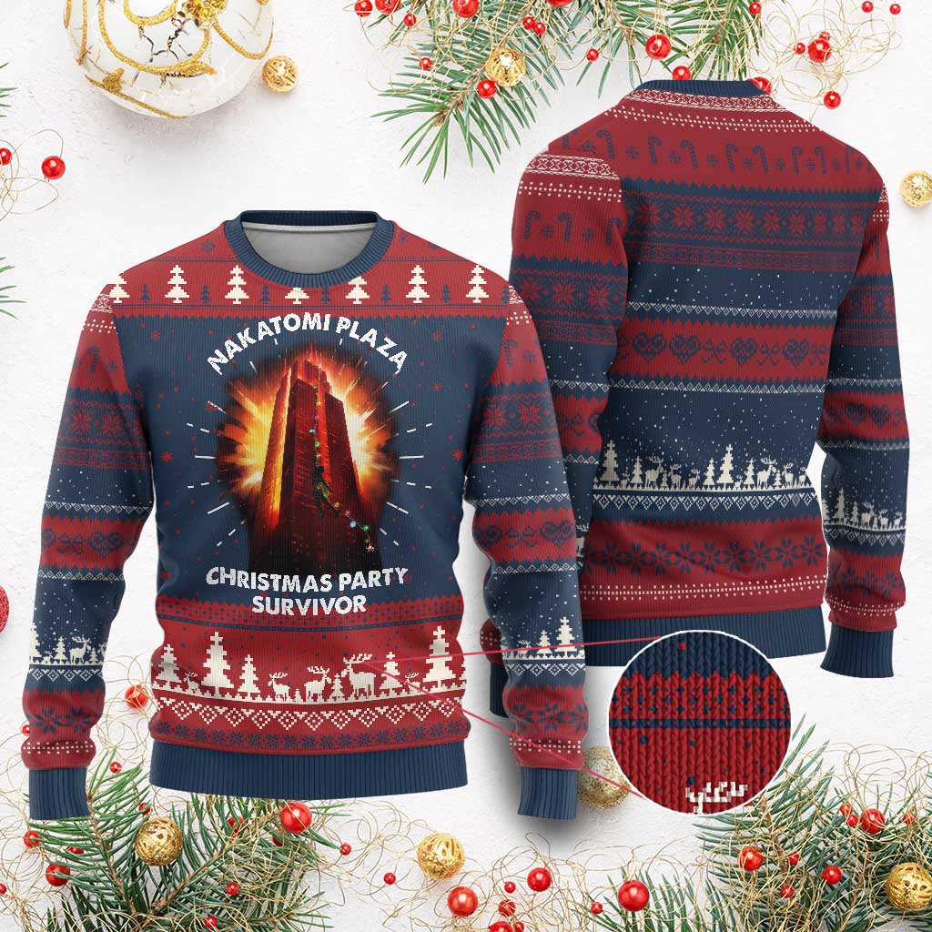 Nakatomi Plaza Christmas Party Survivor Ugly Christmas Sweater - Wonder Print Shop