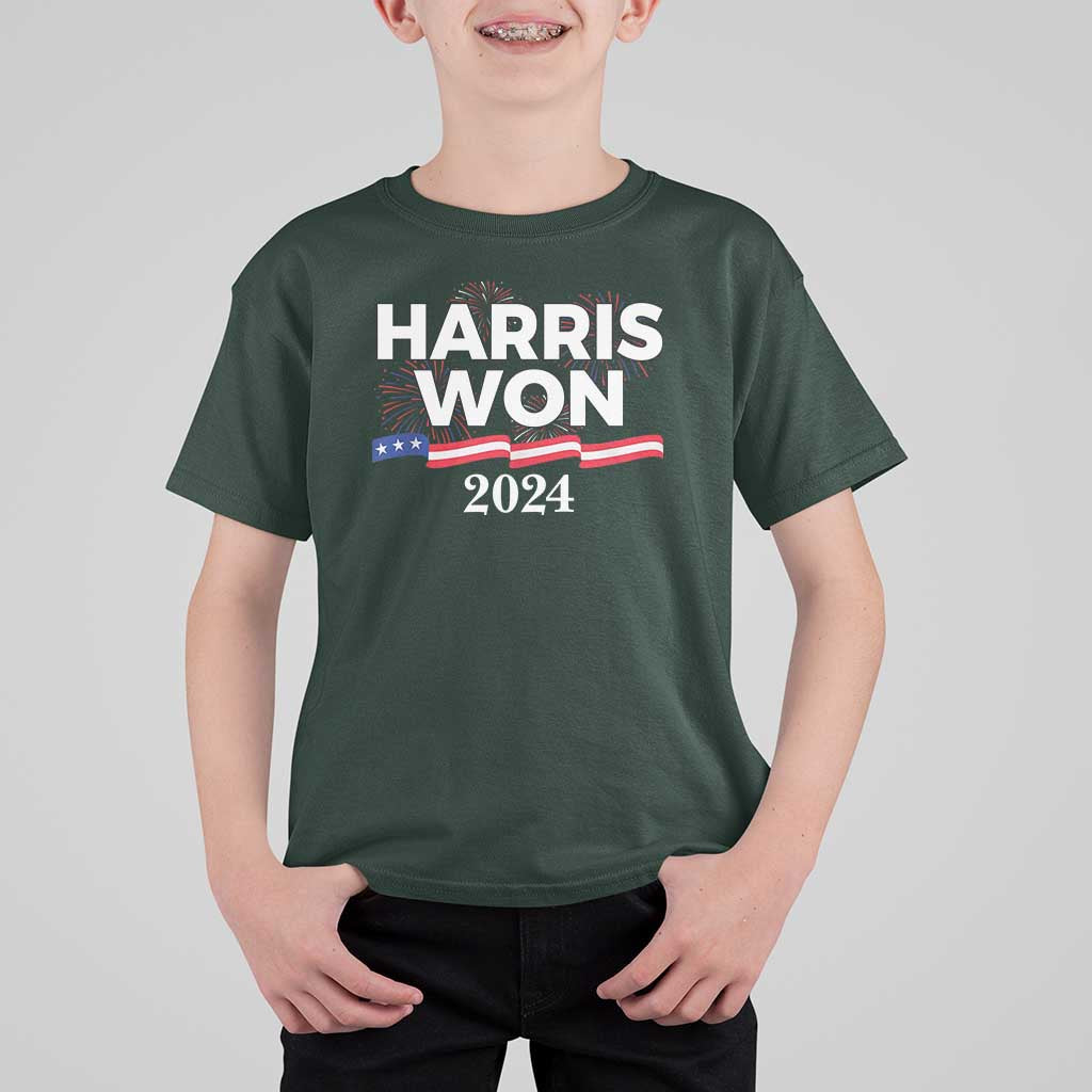 Harris Won 2024 T Shirt For Kid US President American Firework Patriotic - Wonder Print Shop