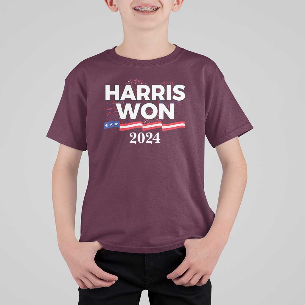 Harris Won 2024 T Shirt For Kid US President American Firework Patriotic - Wonder Print Shop