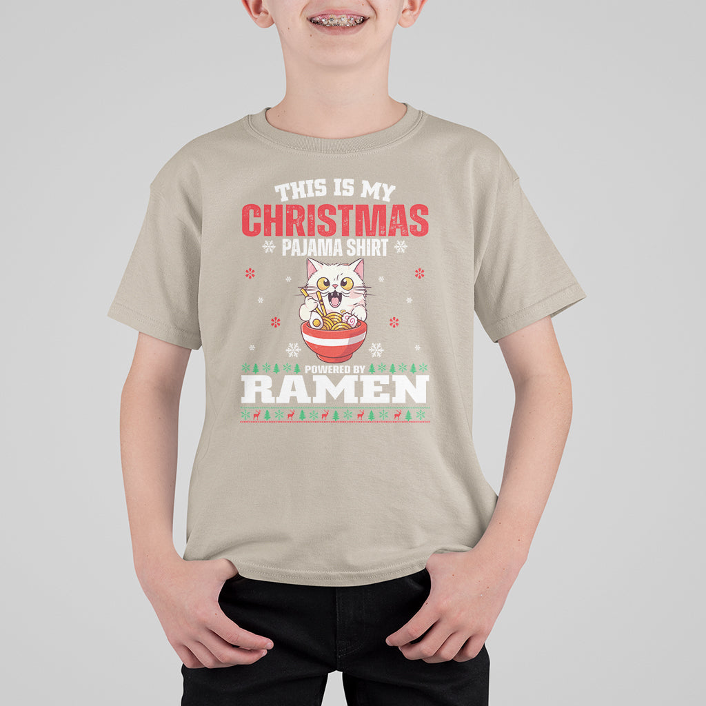 Kawaii Cat Powered By Ramen Christmas Japanese Noodle T Shirt For Kid - Wonder Print Shop