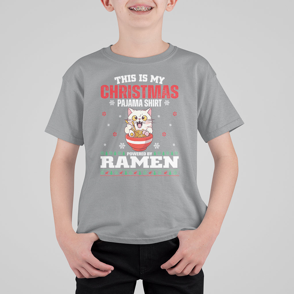 Kawaii Cat Powered By Ramen Christmas Japanese Noodle T Shirt For Kid - Wonder Print Shop