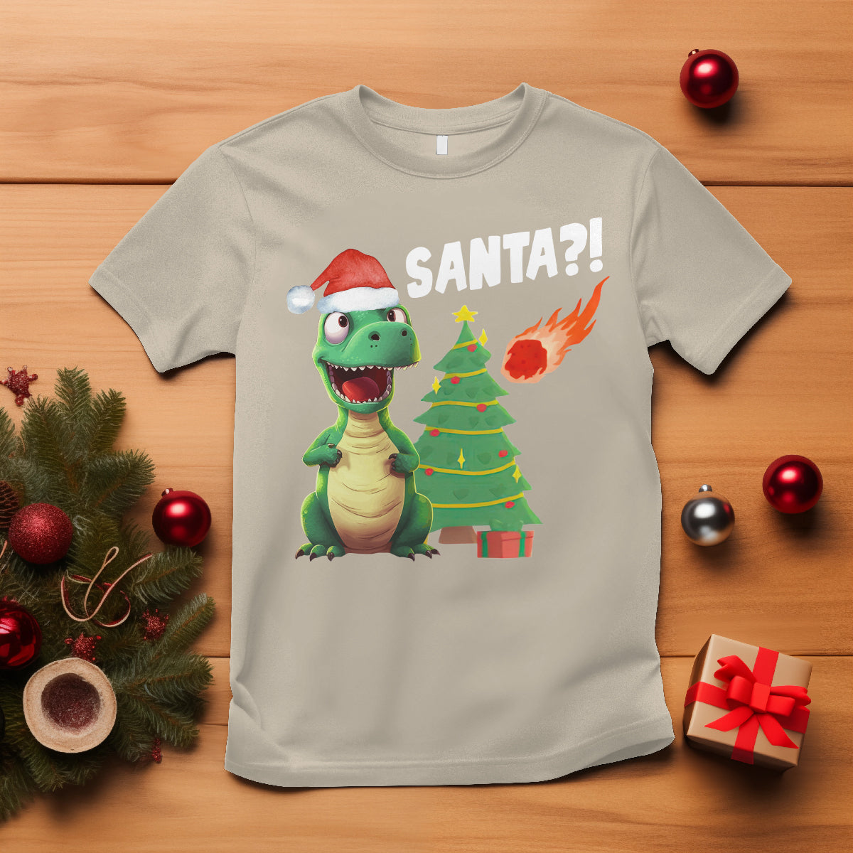 Funny Dinosaurs Extinction Santa Ugly Christmas T Shirt - Wonder Print Shop