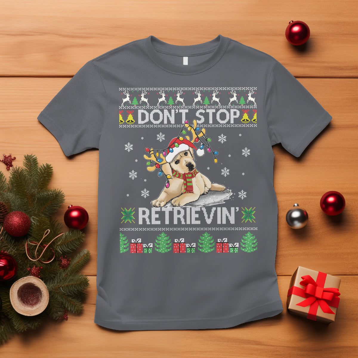 Don't Stop Retrievin Golden Retriever Ugly Christmas T Shirt - Wonder Print Shop