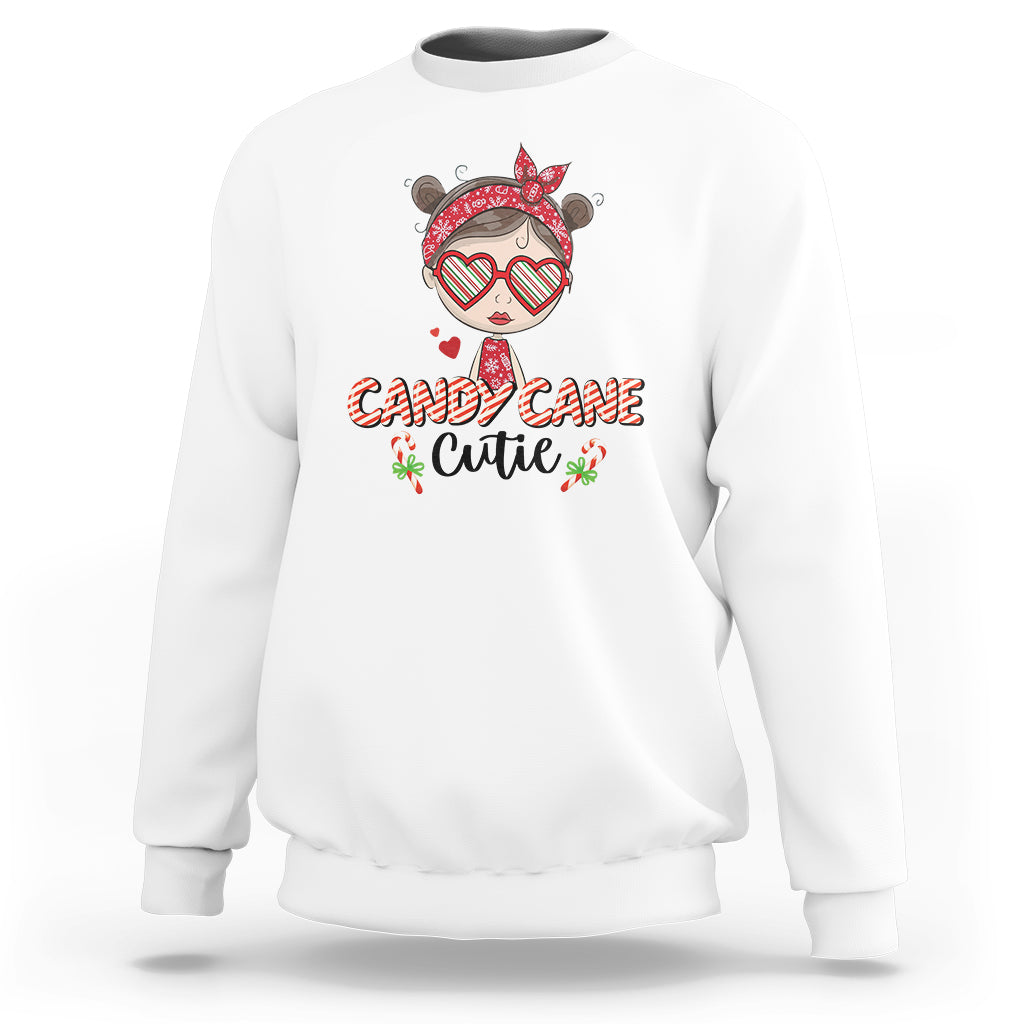 Candy Cane Cutie Christmas Cute Girl Kid Messy Bun Sweatshirt - Wonder Print Shop