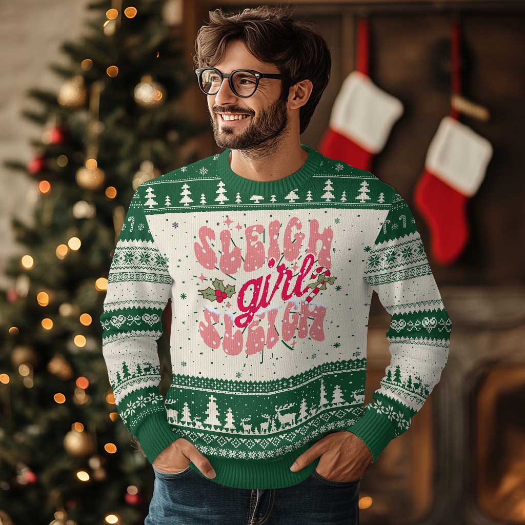 Pink Xmas Sleigh Girl Sleigh Ugly Christmas Sweater - Wonder Print Shop