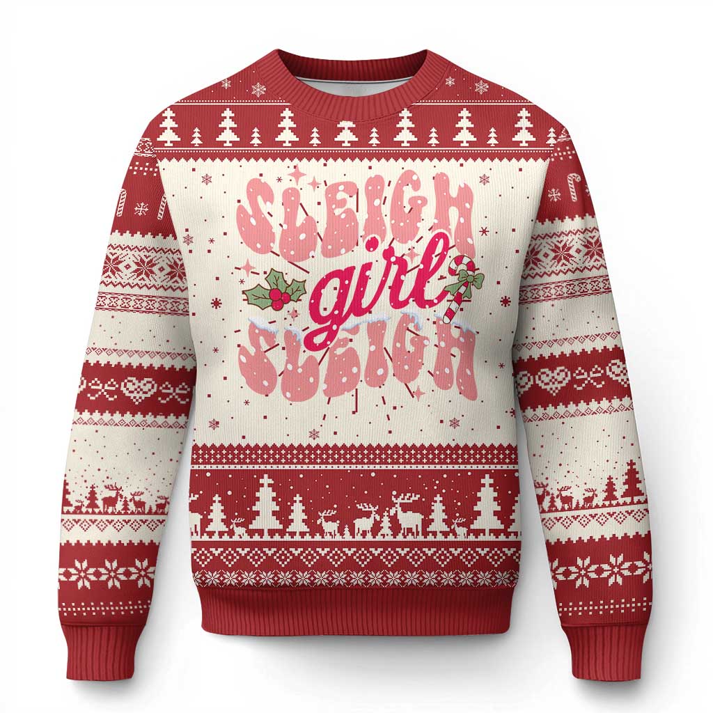 Pink Xmas Sleigh Girl Sleigh Ugly Christmas Sweater - Wonder Print Shop