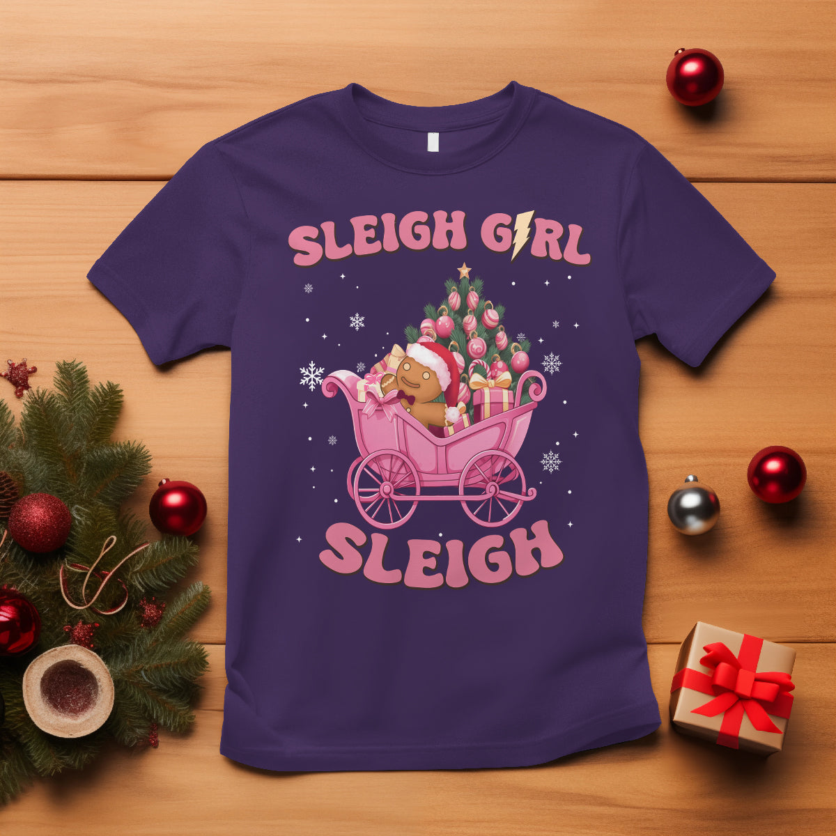 Sleigh Girl Sleigh Christmas Groovy Gingerbread Man Xmas Holidays T Shirt - Wonder Print Shop