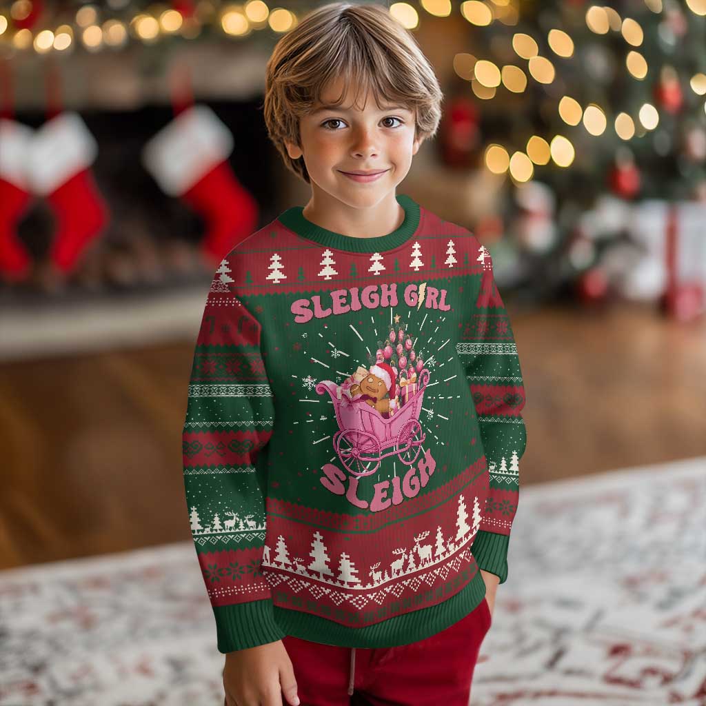 Groovy Gingerbread Sleigh Girl Sleigh Pink Xmas Ugly Christmas Sweater - Wonder Print Shop