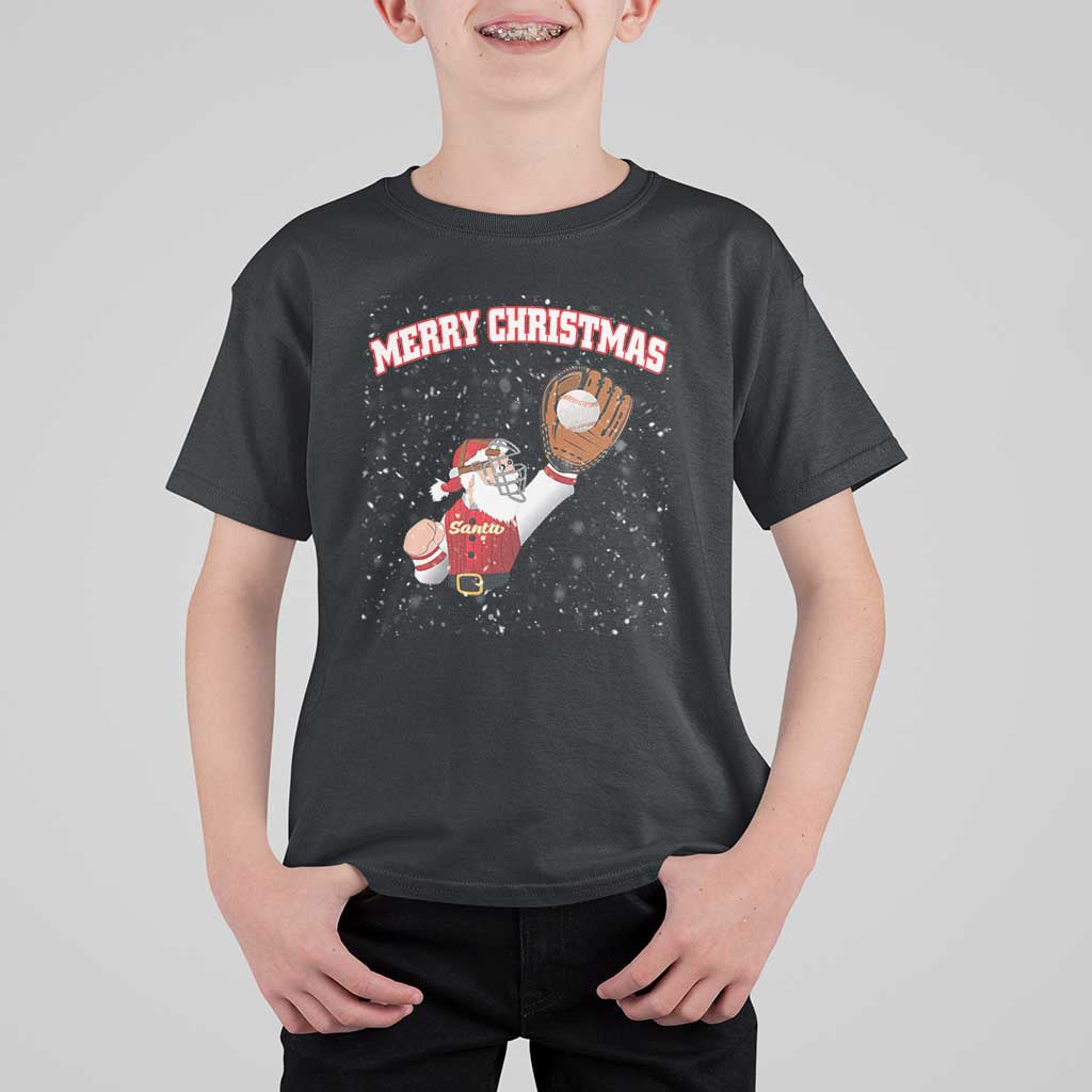 Christmas Baseball T Shirt For Kid Funny Santa Playing Baseball Merry Christmas - Wonder Print Shop