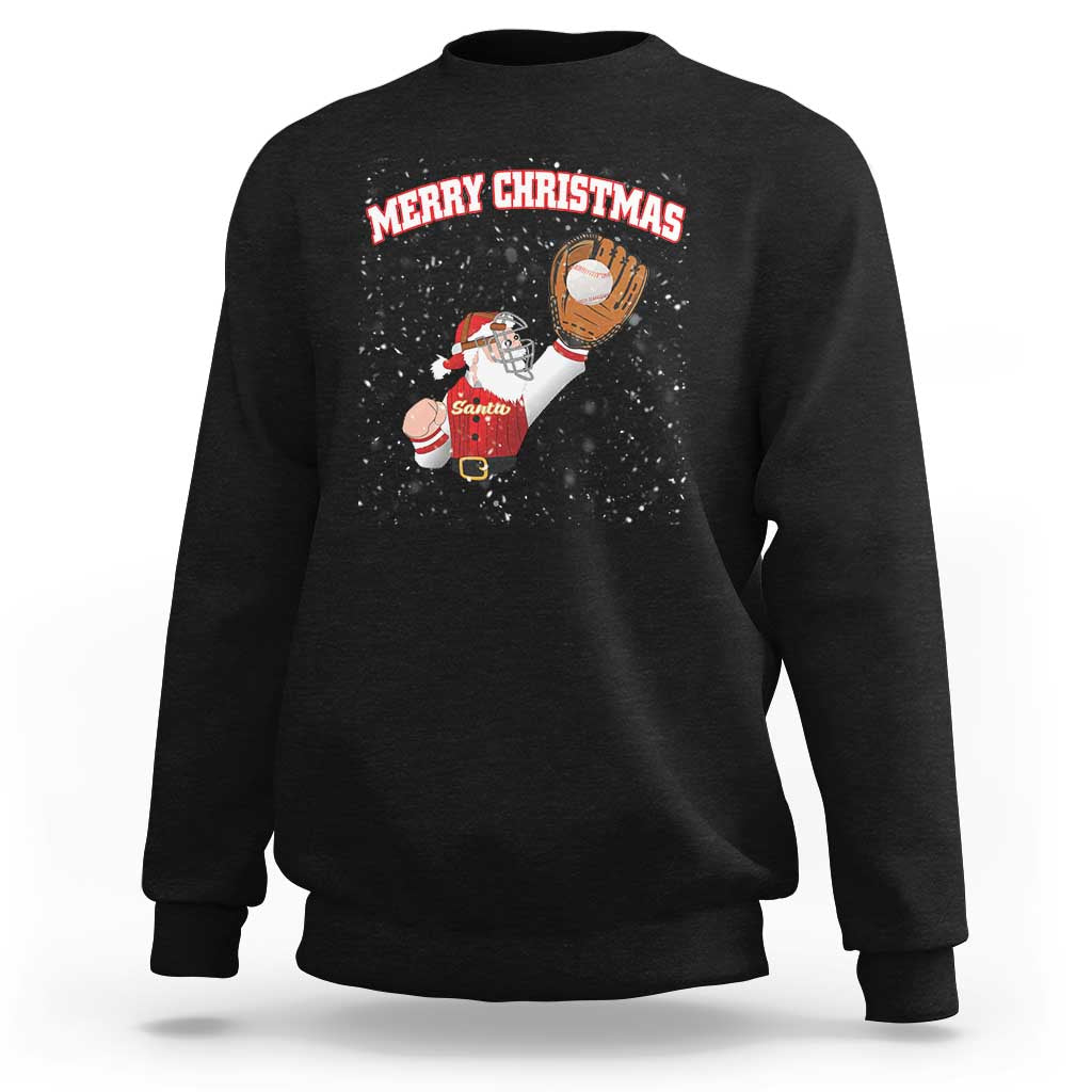 Christmas Baseball Sweatshirt Funny Santa Playing Baseball Merry Christmas - Wonder Print Shop