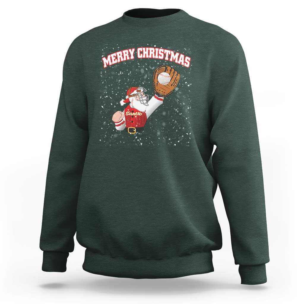 Christmas Baseball Sweatshirt Funny Santa Playing Baseball Merry Christmas - Wonder Print Shop