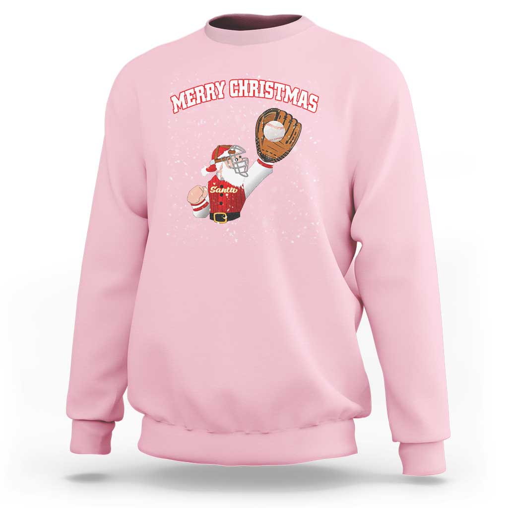 Christmas Baseball Sweatshirt Funny Santa Playing Baseball Merry Christmas - Wonder Print Shop