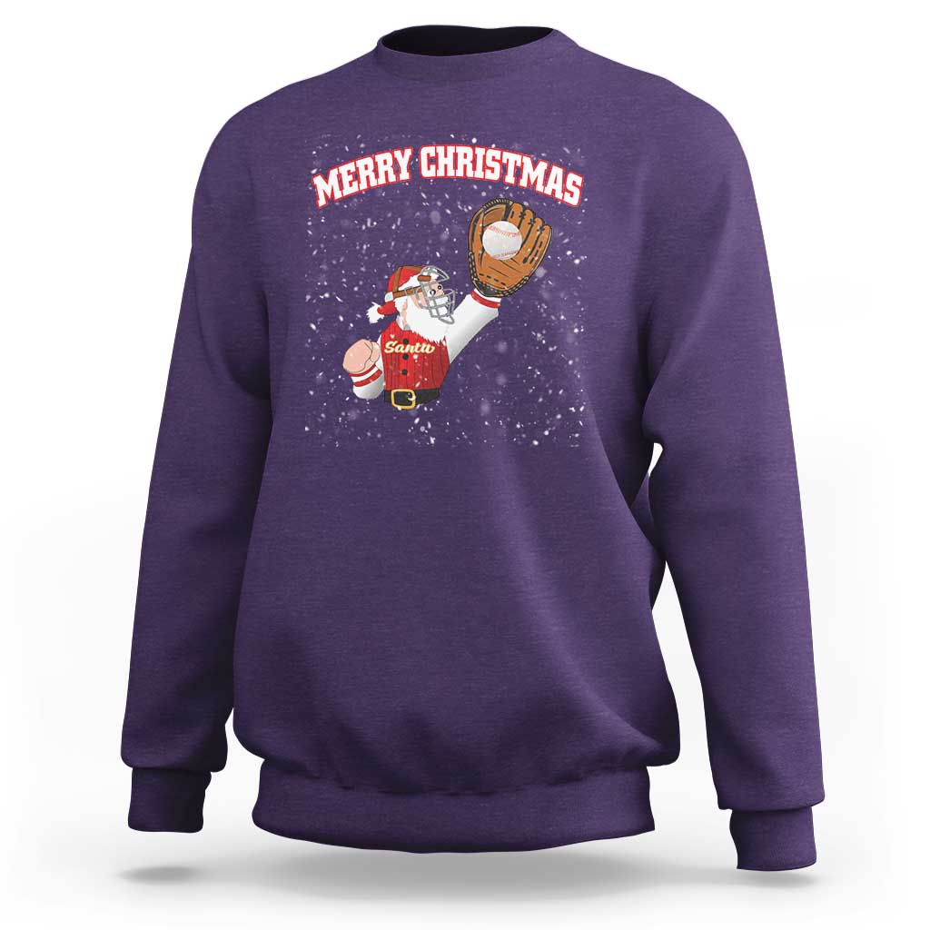 Christmas Baseball Sweatshirt Funny Santa Playing Baseball Merry Christmas - Wonder Print Shop