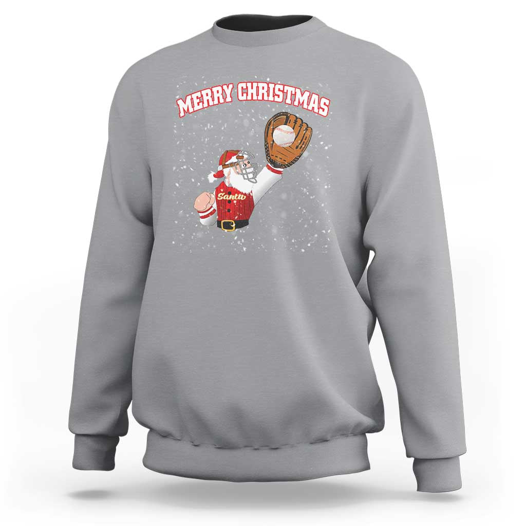 Christmas Baseball Sweatshirt Funny Santa Playing Baseball Merry Christmas - Wonder Print Shop