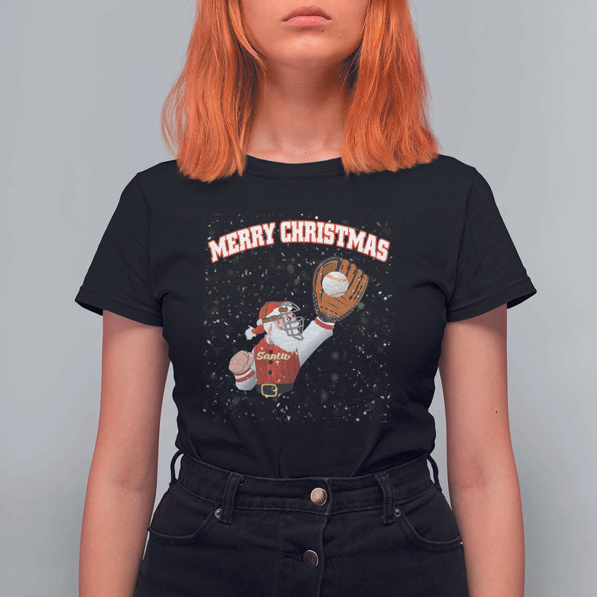Christmas Baseball T Shirt For Women Funny Santa Playing Baseball Merry Christmas - Wonder Print Shop