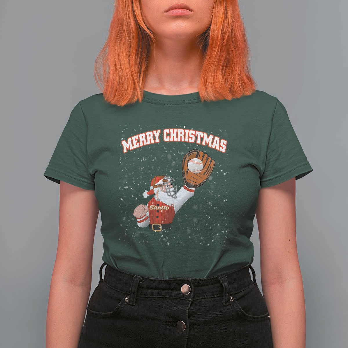 Christmas Baseball T Shirt For Women Funny Santa Playing Baseball Merry Christmas - Wonder Print Shop