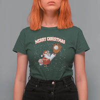 Christmas Baseball T Shirt For Women Funny Santa Playing Baseball Merry Christmas - Wonder Print Shop