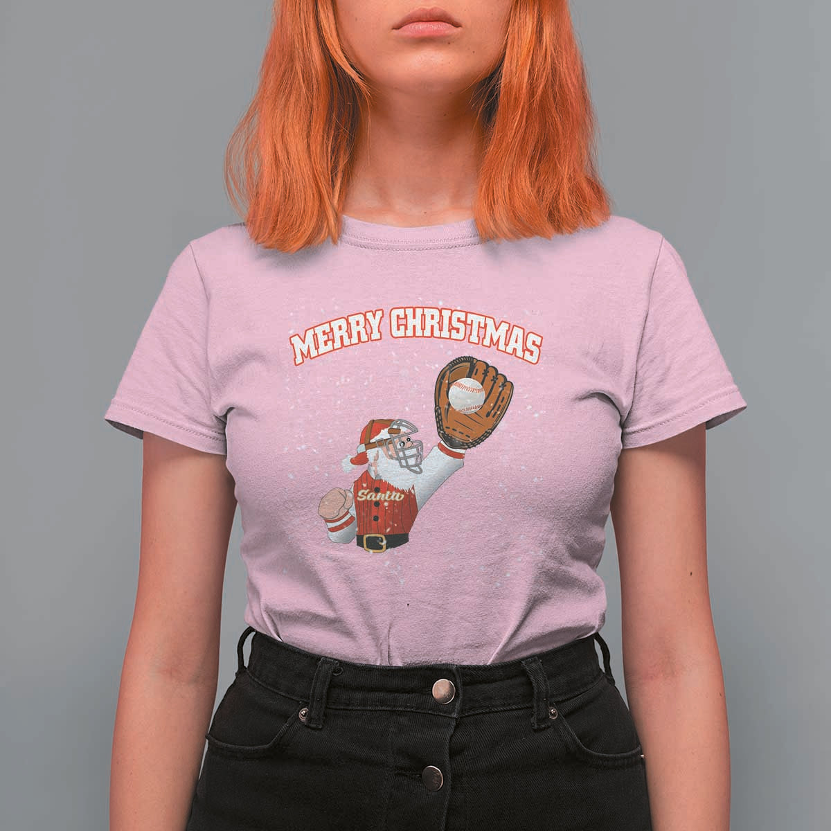 Christmas Baseball T Shirt For Women Funny Santa Playing Baseball Merry Christmas - Wonder Print Shop