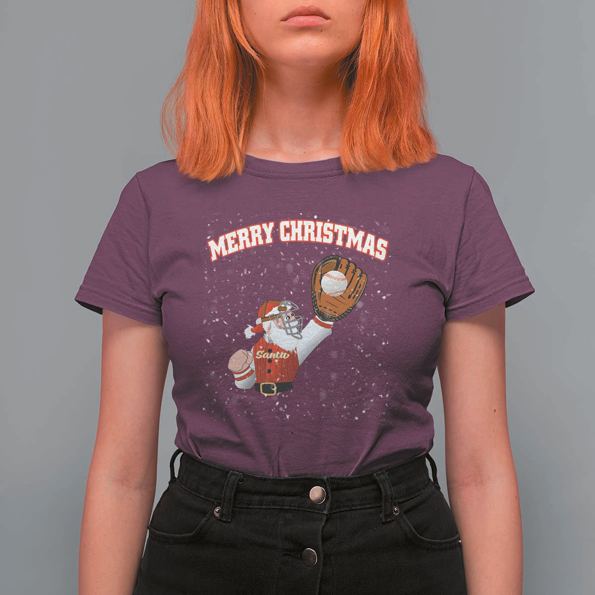 Christmas Baseball T Shirt For Women Funny Santa Playing Baseball Merry Christmas - Wonder Print Shop