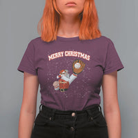 Christmas Baseball T Shirt For Women Funny Santa Playing Baseball Merry Christmas - Wonder Print Shop