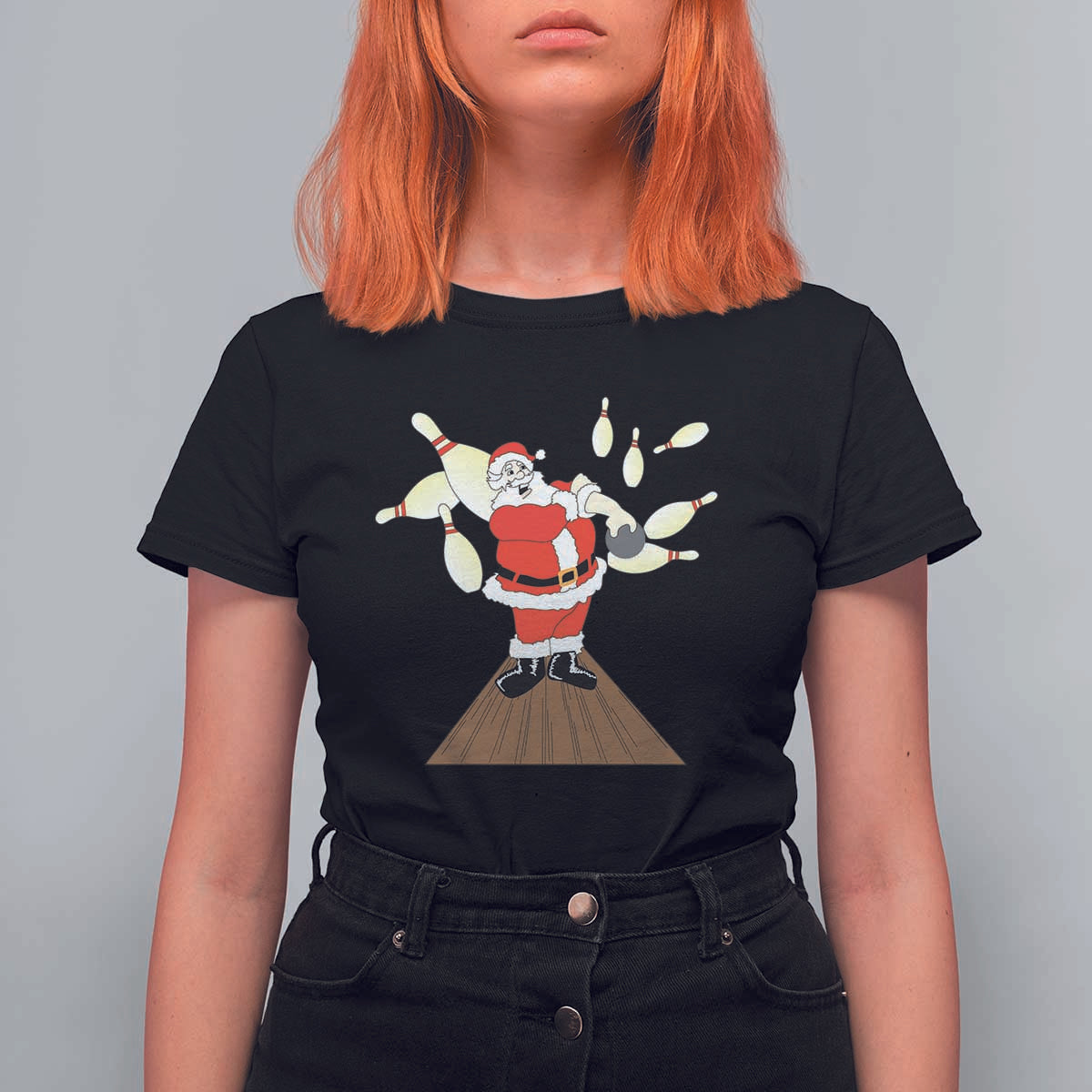 Christmas Bowling T Shirt For Women Funny Santa Playing Bowling Merry Christmas - Wonder Print Shop