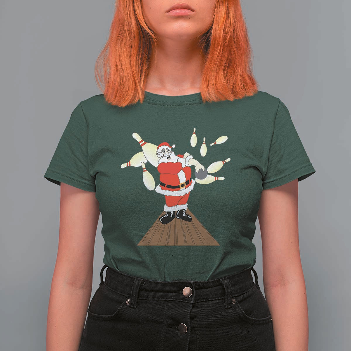 Christmas Bowling T Shirt For Women Funny Santa Playing Bowling Merry Christmas - Wonder Print Shop