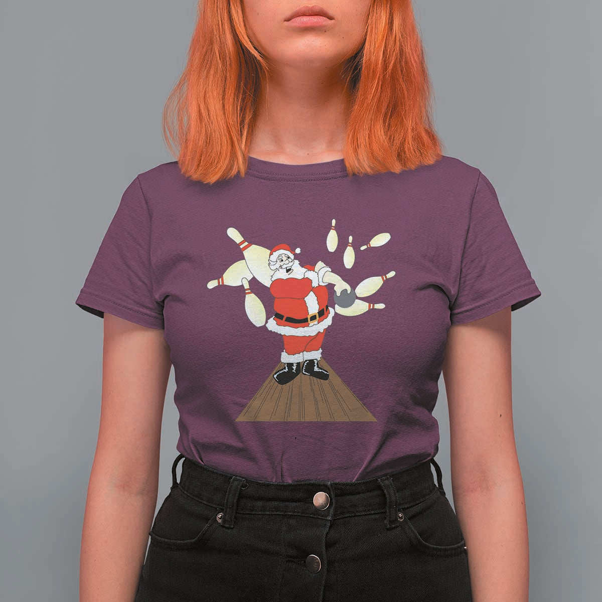 Christmas Bowling T Shirt For Women Funny Santa Playing Bowling Merry Christmas - Wonder Print Shop