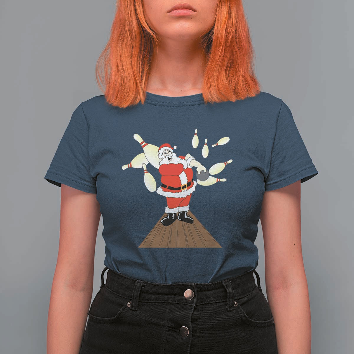 Christmas Bowling T Shirt For Women Funny Santa Playing Bowling Merry Christmas - Wonder Print Shop