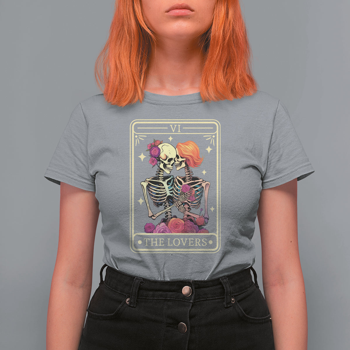 The Lovers Goth Tie Dye Kissing Lesbian Skeletons T Shirt For Women - Wonder Print Shop