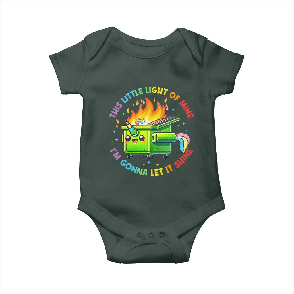Funny Xmas Dumpster Fire Baby Onesie This Little Light Of Mine Unicorn Rainbow