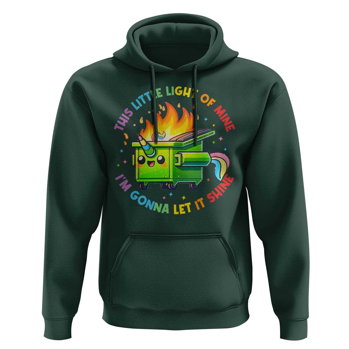 Funny Xmas Dumpster Fire Hoodie This Little Light Of Mine Unicorn Rainbow