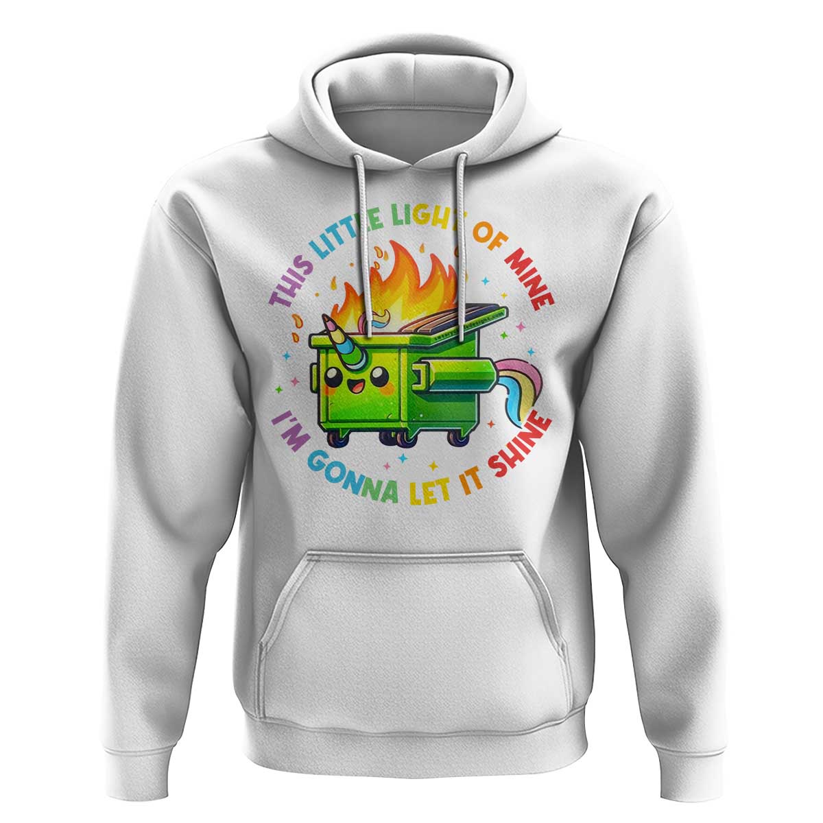 Funny Xmas Dumpster Fire Hoodie This Little Light Of Mine Unicorn Rainbow