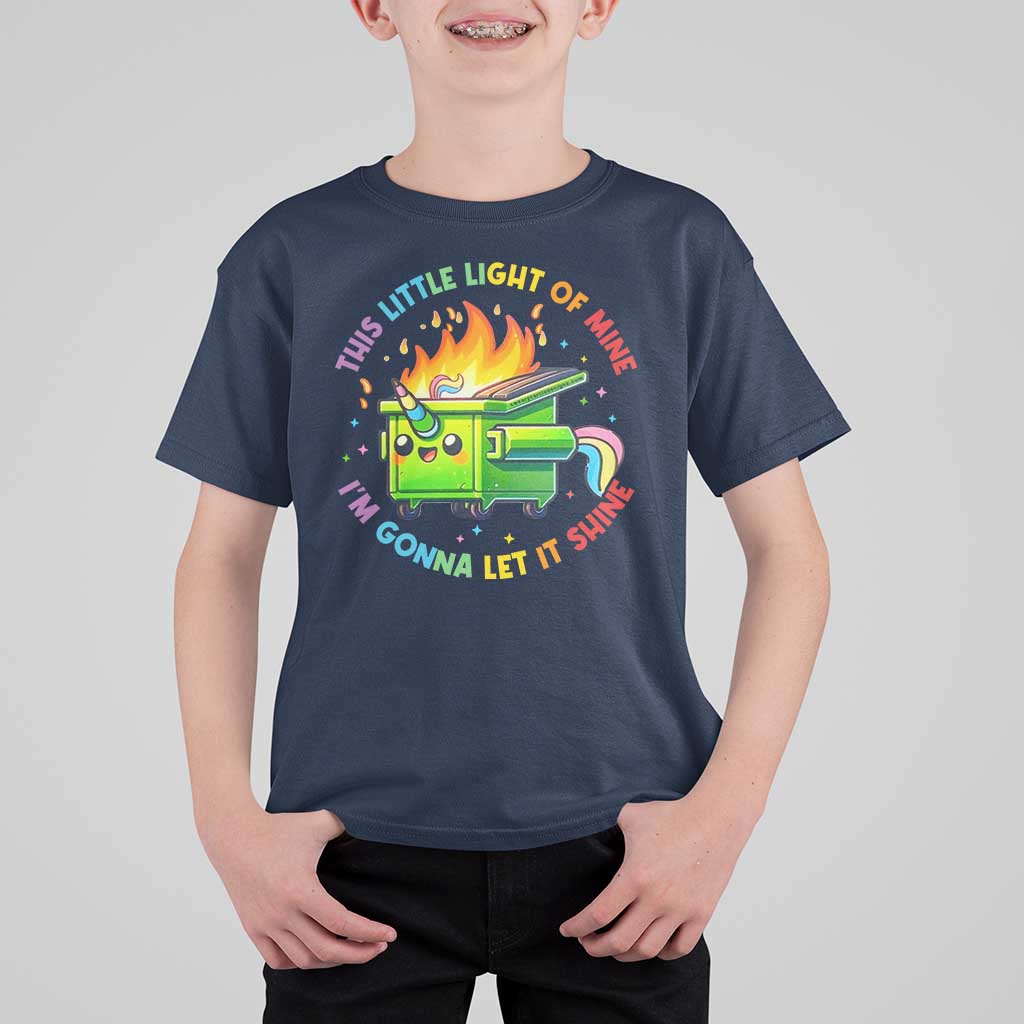 Funny Xmas Dumpster Fire T Shirt For Kid This Little Light Of Mine Unicorn Rainbow - Wonder Print Shop