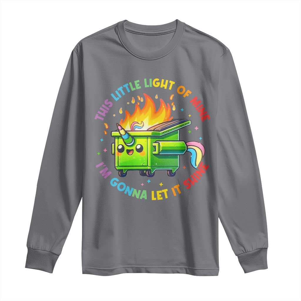 Funny Xmas Dumpster Fire Long Sleeve Shirt This Little Light Of Mine Unicorn Rainbow