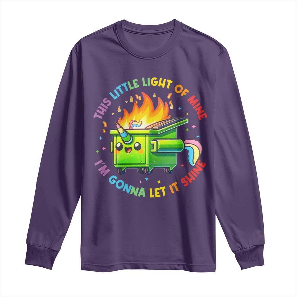 Funny Xmas Dumpster Fire Long Sleeve Shirt This Little Light Of Mine Unicorn Rainbow
